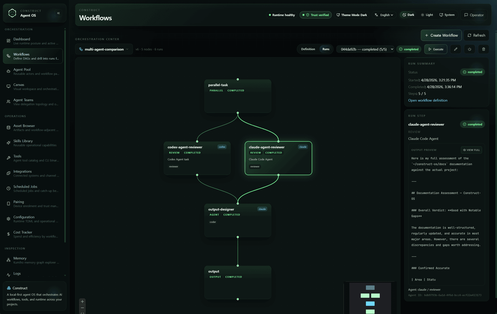 Live workflow execution view with DAG and event panel